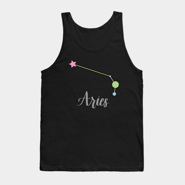 Aries Zodiac Constellation in Pastels - Black Tank Top by Kelly Gigi